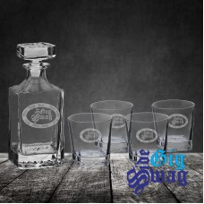 750ml Square Glass Decanter Set + Four 11 oz Square Rocks Glasses