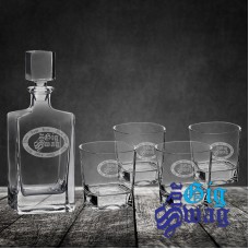 810ml Rectangle Glass Decanter + Four 8 oz Glasses