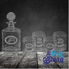 850ml Round Golf Glass Decanter Set + Four  9 oz Golf Rocks Glasses