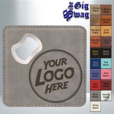 Premier Drinkware Leatherette Coasters with Bottle Opener, 4 inch Square - Laser Engraved
