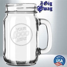 Mason Drinking Jar with a Handle, 16 oz - Laser Engraved